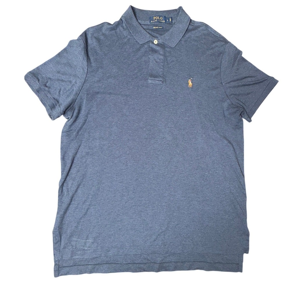 Polo Ralph Lauren Mens Large Blue Heather Pima Soft Touch Cotton Polo Shirt